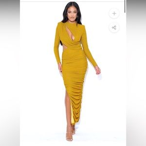 Miss Circle gold jersey knit cutout dress